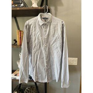 John Varvatos Striped Button Down Shirt White Tan Mens Size Large